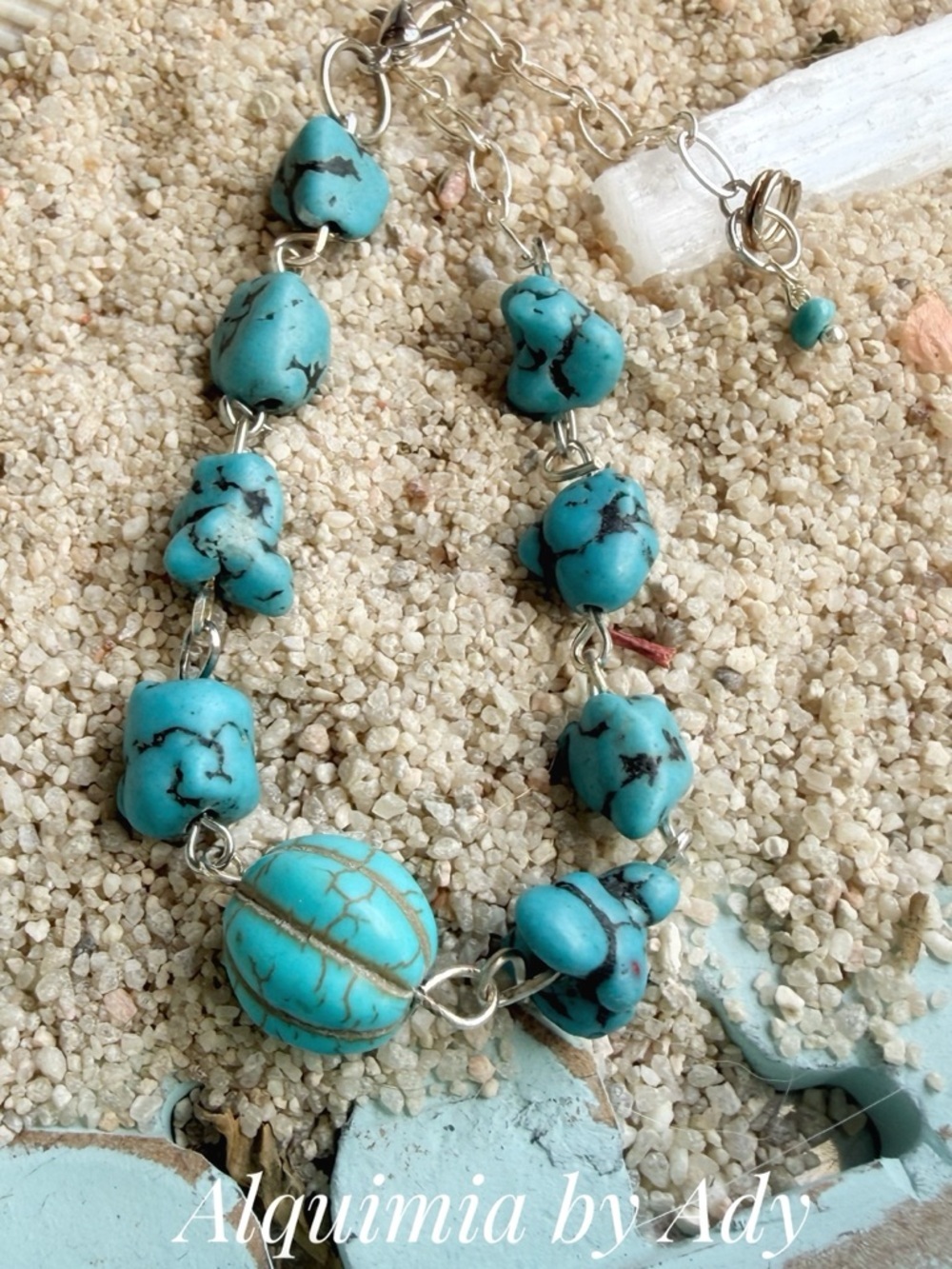 BEACH GLAM Turquoise and Black Matrix Beaded Bracelet